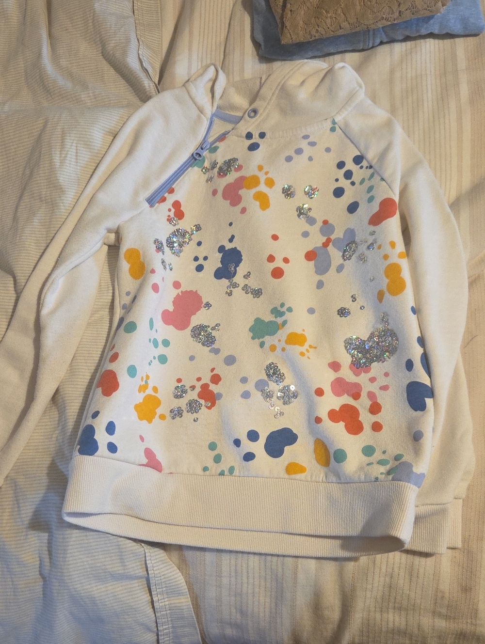 Cat & Jack White Hoodie with Multicolor Paint-Splash and Silver Glitter